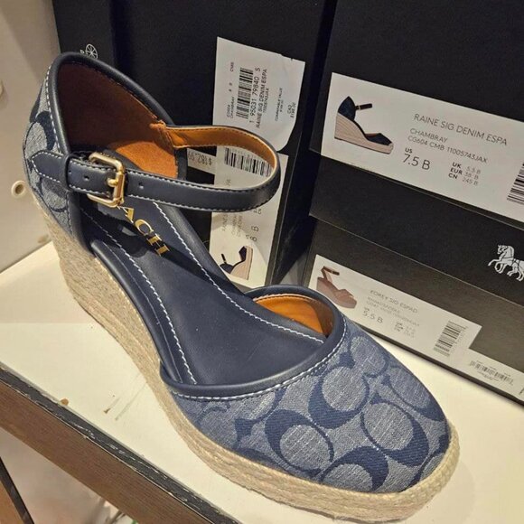 NWT - COACH Raine Espadrille In Signature Denim Sandal - size 5 US left - Picture 3 of 16